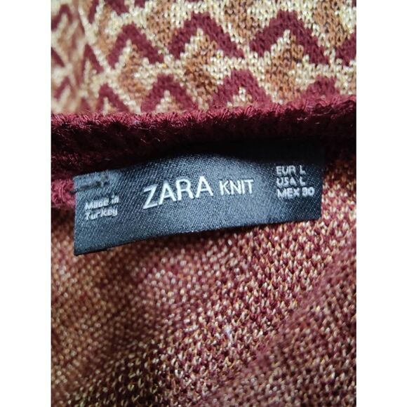 Zara Women's Gold metallic Patterned V-Neck Long Sleeve Sweater, Size Large - Picture 4 of 5